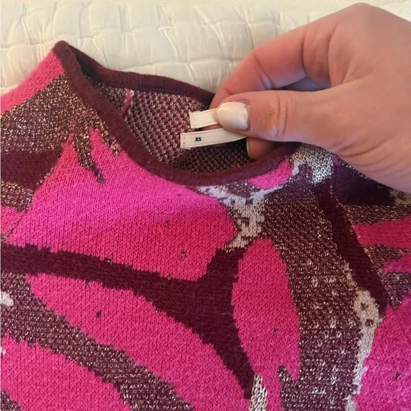 Anthropologie Pink and Brown Leaf Sweater - Picture 3 of 7